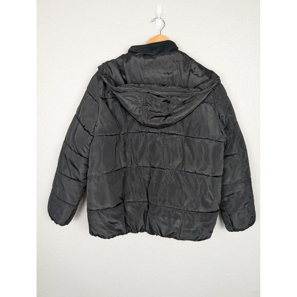 bebe Jacket Womens Medium Black Puffer Hooded Quilted Snap Zip Logo Patch Coat - Picture 2 of 11